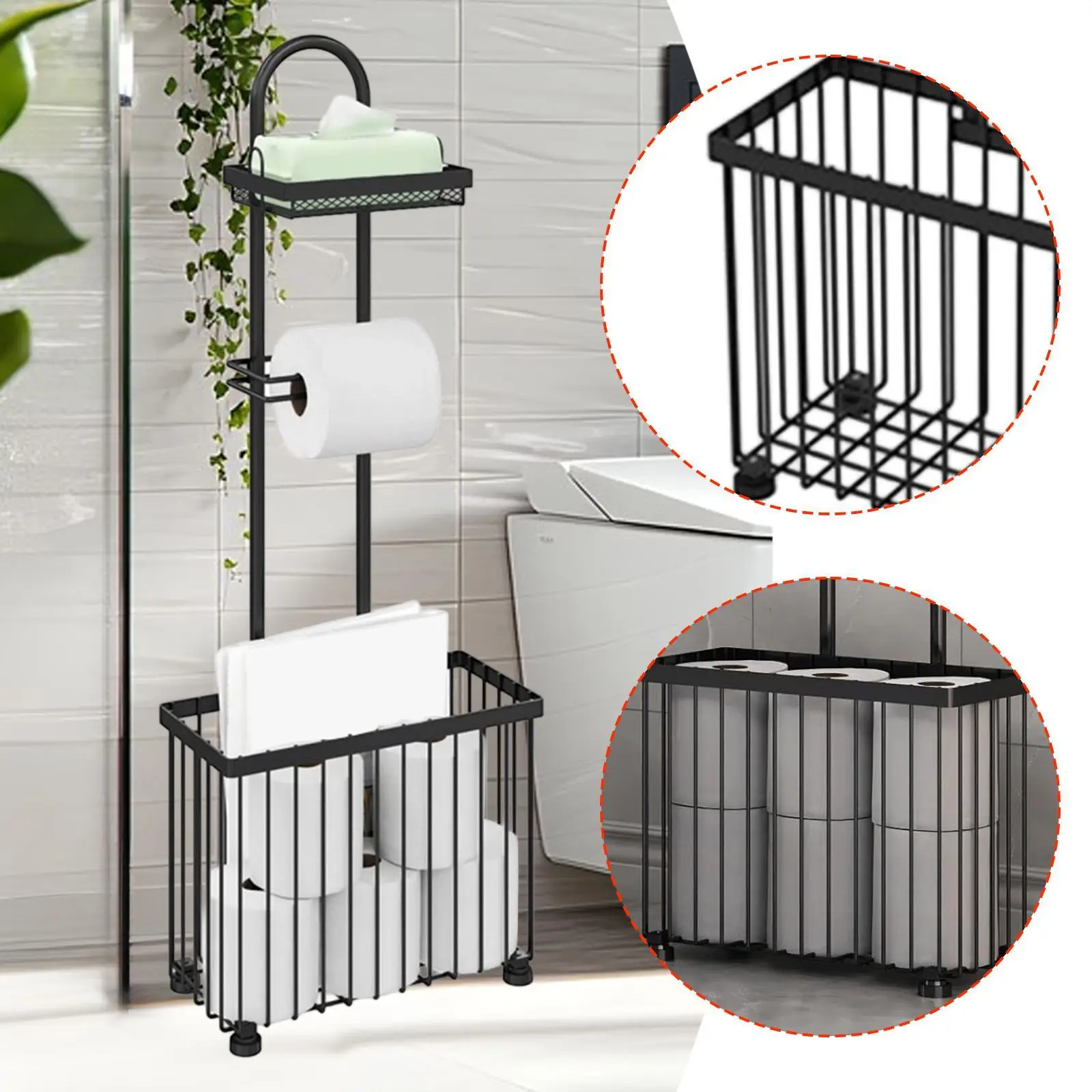 

Toilet Paper Holder Stand Space Saving Kitchen Office Household Bathroom Organizer for Cabins Wipes Condos Small Items Phone