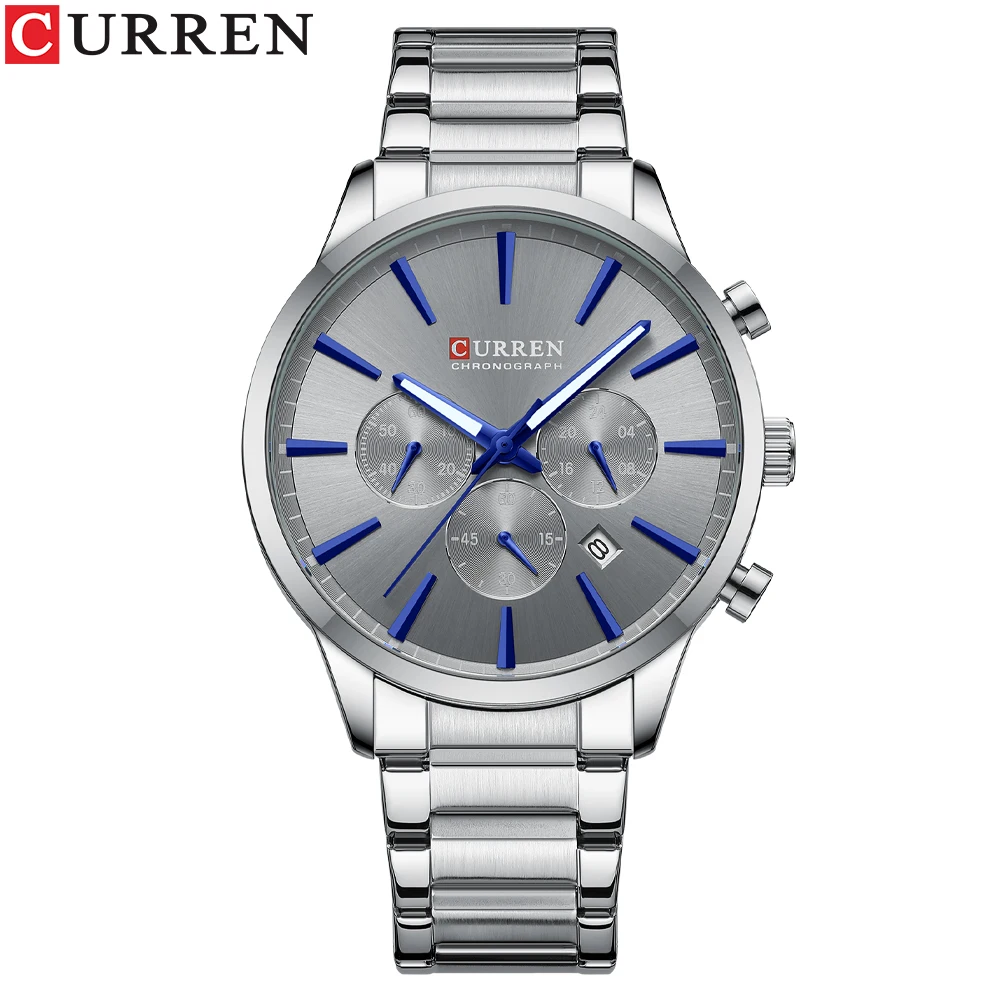 CURREN Casual Sport Uhren Herren Quarz Chronograph Edelstahl Armband Armbanduhren mit Datum Männliche Uhr 9