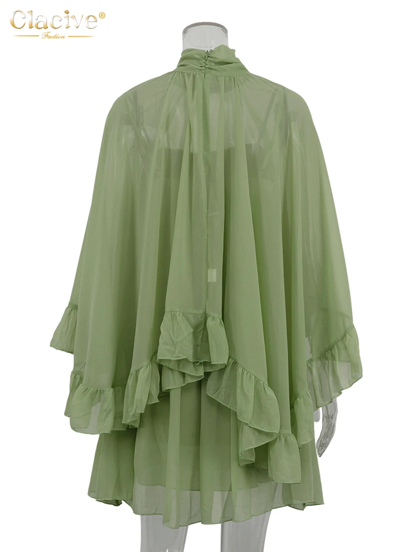 Clacive Fashion Loose White 2 Piece Sets Women Outfit 2025 Elegant Strap Sleeveless Dress With Long Sleeve Ruffle Dresses Set