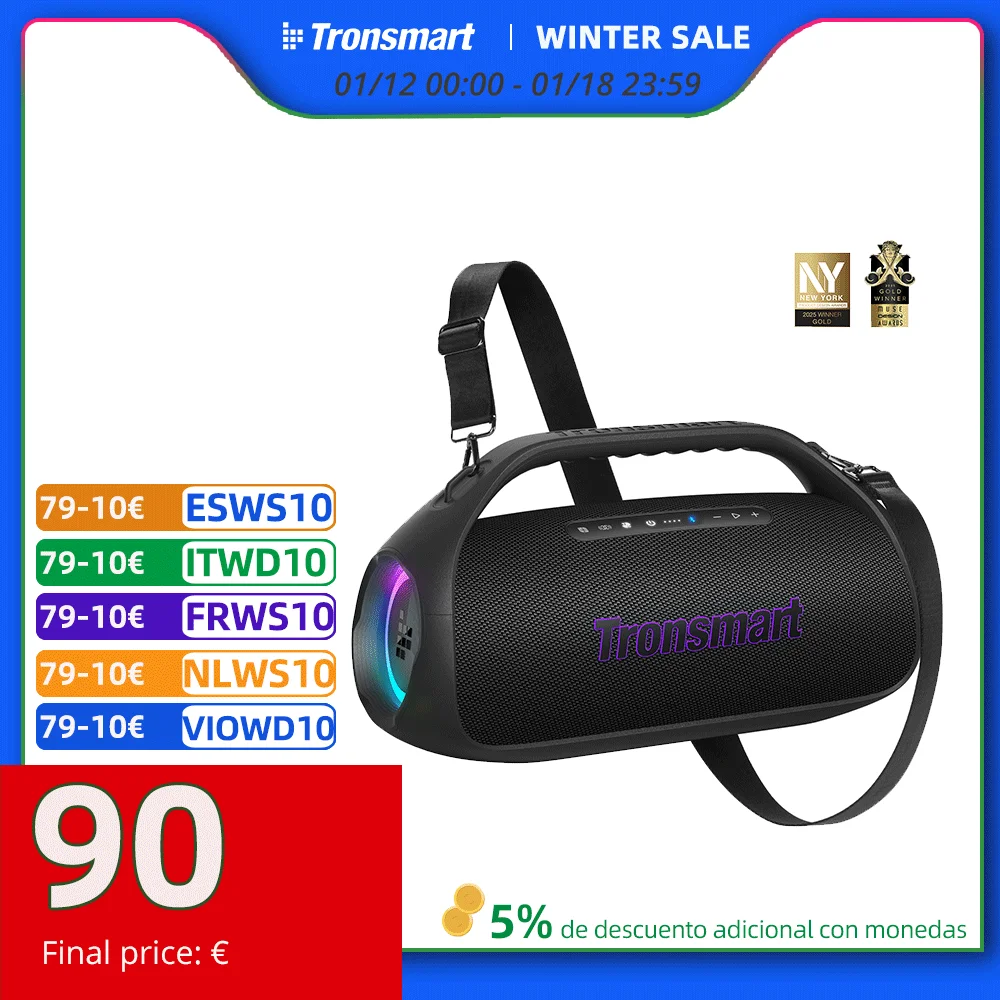 Tronsmart Bang 2 haut-parleur portable sans fil Bluetooth avec 90 W, clarté 2.1 canaux, 26 heures de lecture, haut-parleurs Snyc 100