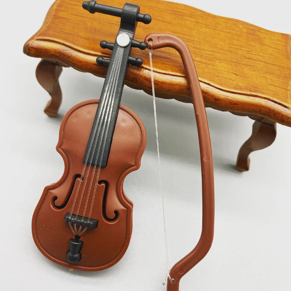 Mini Model Violin Non-Toxic 1/12 Wooden Model Violin Ornaments Handmade Crafts Violin Ornaments Home Decor Crafts for Doll House