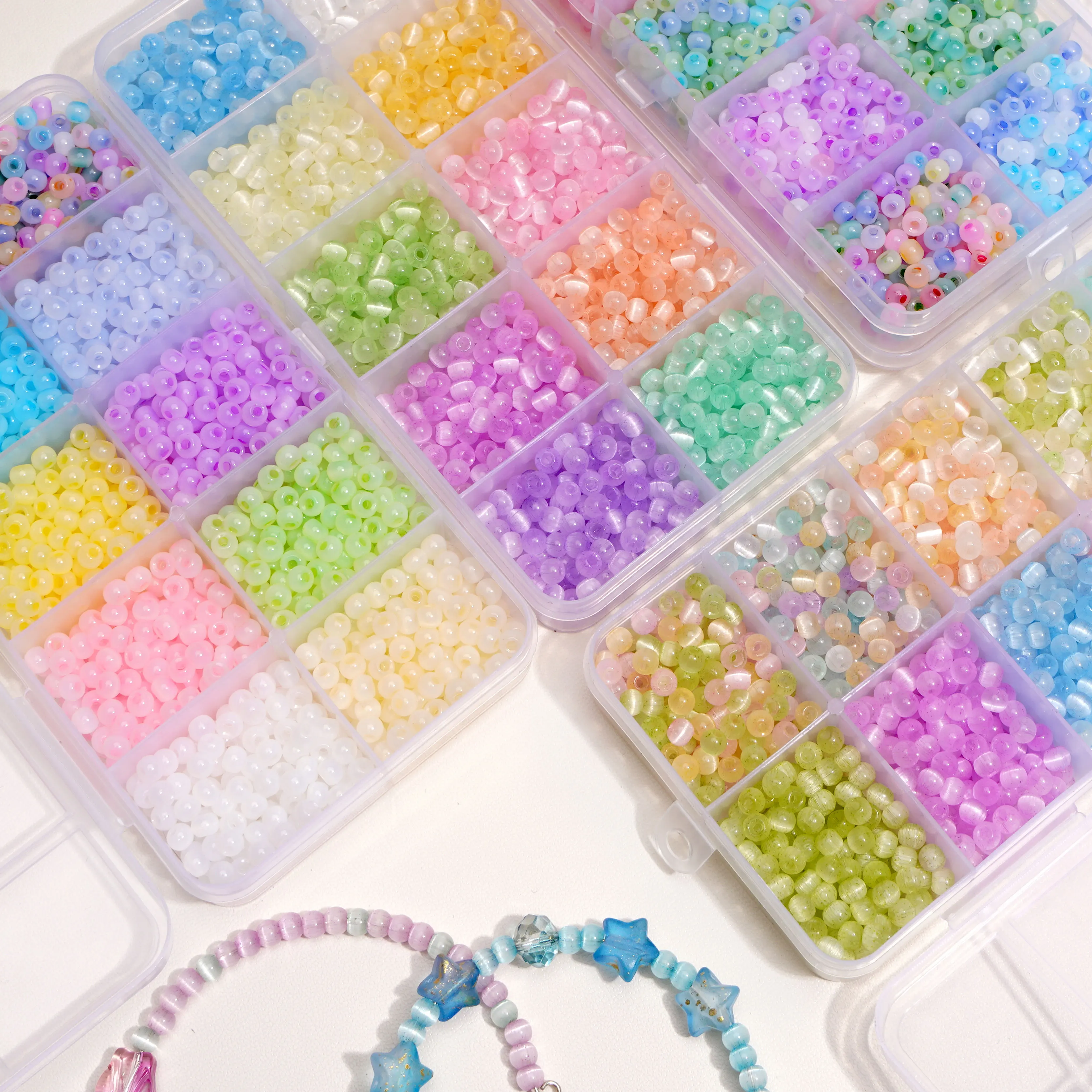 1Box of 10 Grids Cat Color Series Beads JC Round Loose Beads Seedbead Set For Jewelry Bracelet Necklace Making DIY Accessories