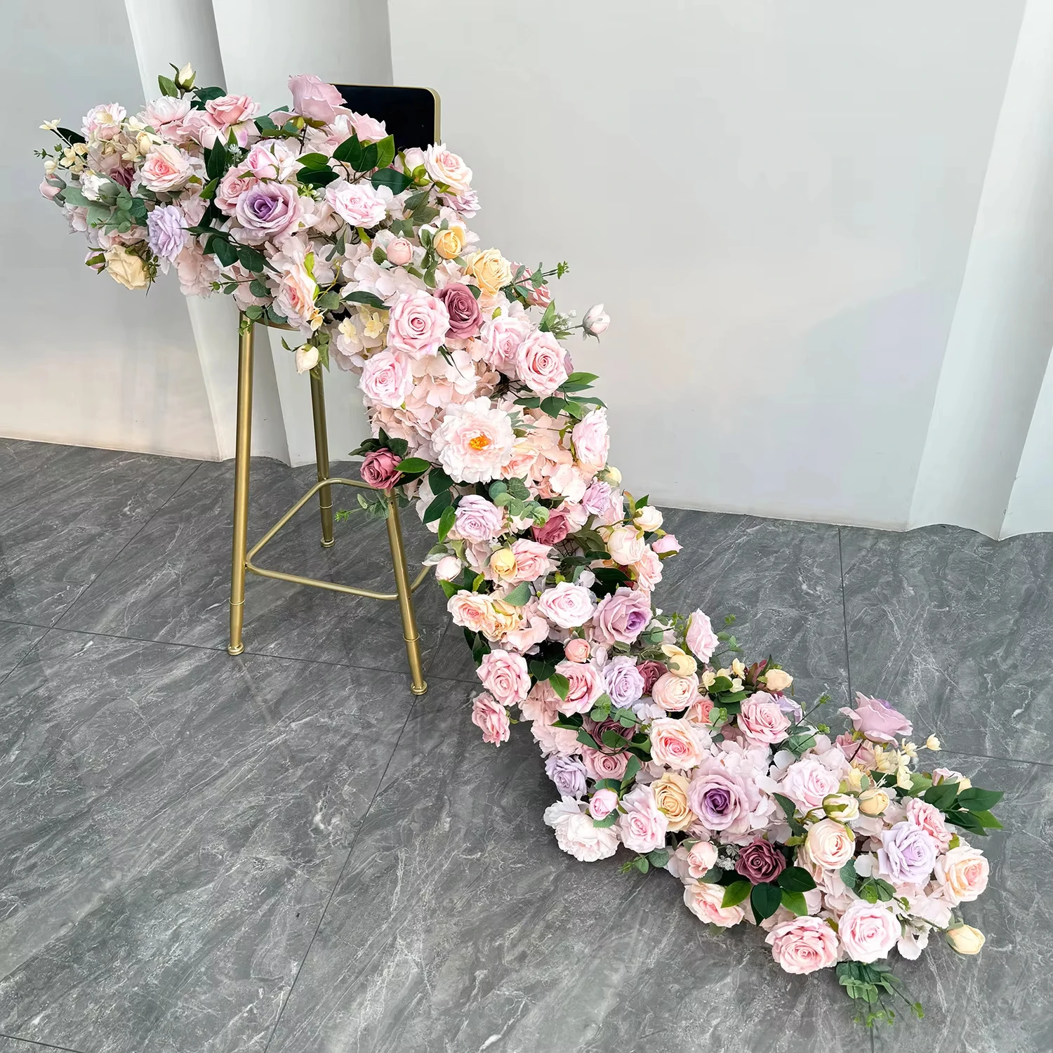 Uflower Rood Oranje Roos pioen Kunstbloem Rij Bruiloft Tafel Middelpunt Bloemen Achtergrond Muur Decor Party Stage Bloemen