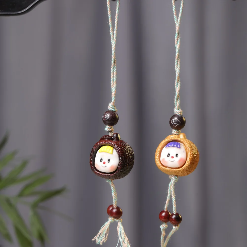 Sandalwood Cute Cartoon Chestnut Garlic Multidoll Pendant Wooden Phone Chain Bag Charm Keychain Decor Craft Gift