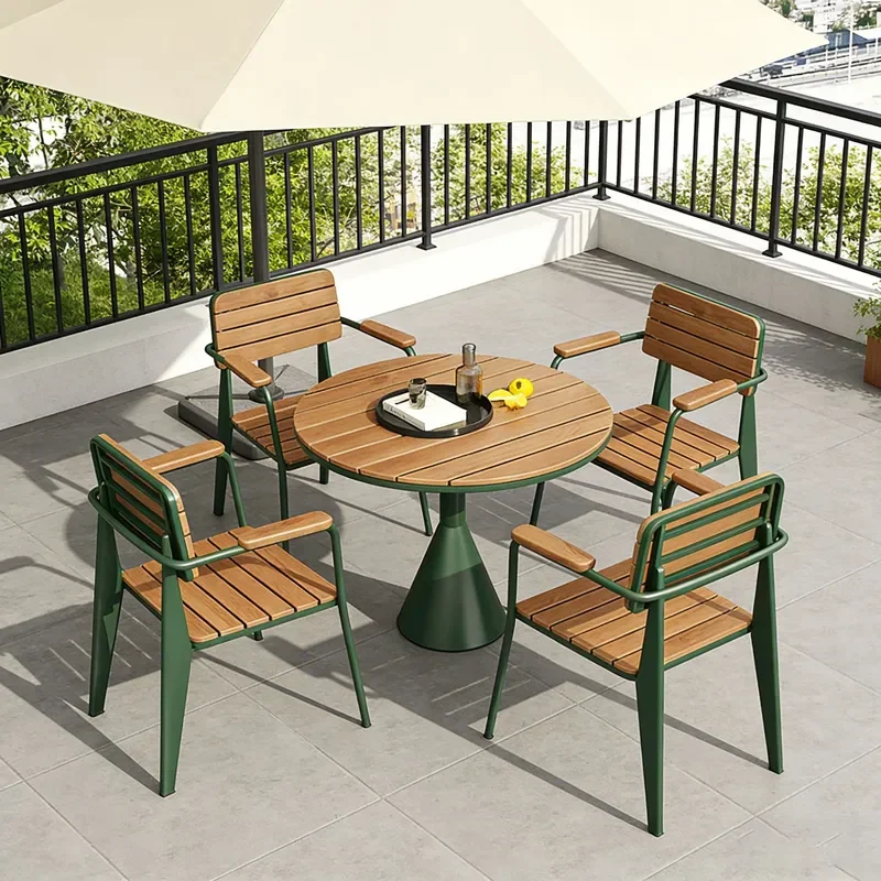 Custom Outdoor Patio Table and 4 Chairs Set for Courtyard Terrace Milk Tea Shop Coffee Shop Leisure Negotiation Furniture