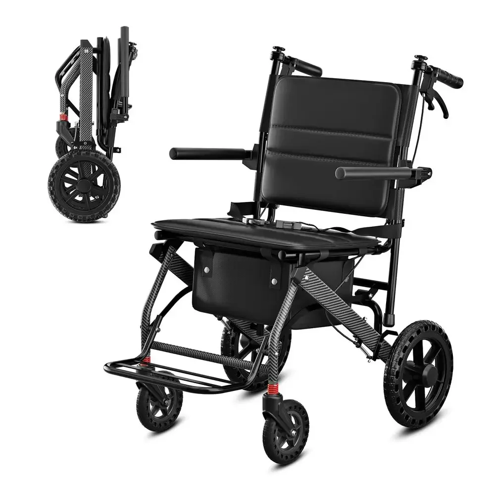 

Wheelchair for Adults amp Seniors, Foldable Transport Chair with 12 Big Tire Portable Travel Wheelchair with CarbonFiber Patter