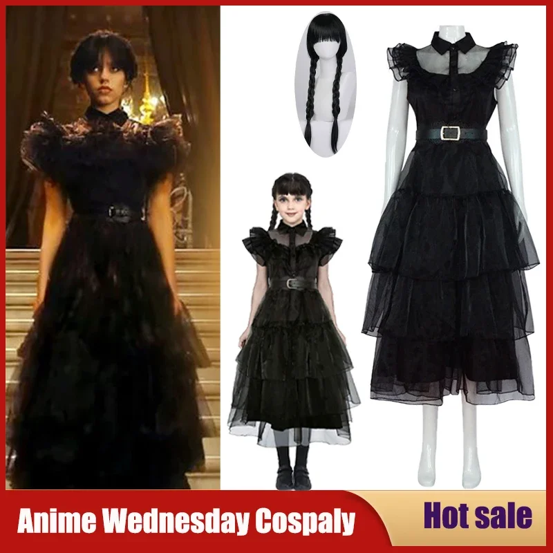 Fantasia de filme Addams-Wednesday para menina e menino, vestidos góticos pretos para carnaval e festa de Halloween, roupas femininas, novidade