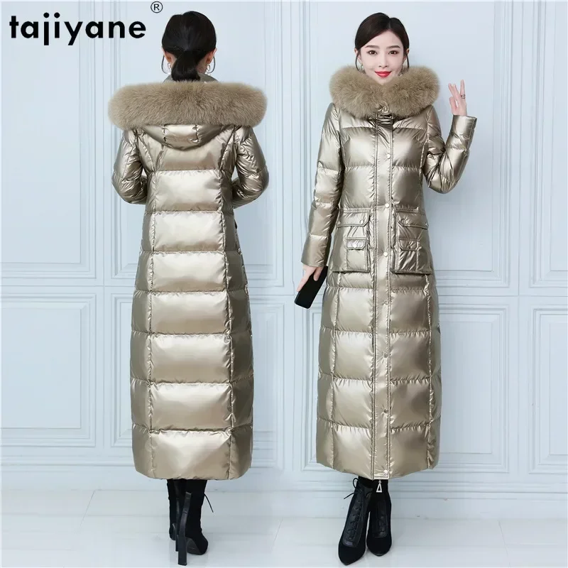 

Tajiyane 90% White Duck Down Coat Womens Clothing Warm Puffer Jacket Women Long Down Coats Luxury Fox Fur Collar Glossy Parkas