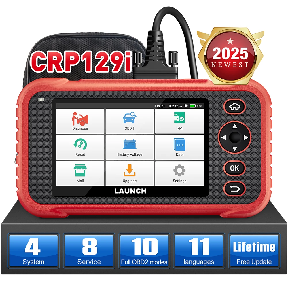 

LAUNCH X431 CRP129i Car OBD2 Scanner 4 System Diagnose 8 Reset Scan 11 Language Battery Voltage Check Lifetime Free Update