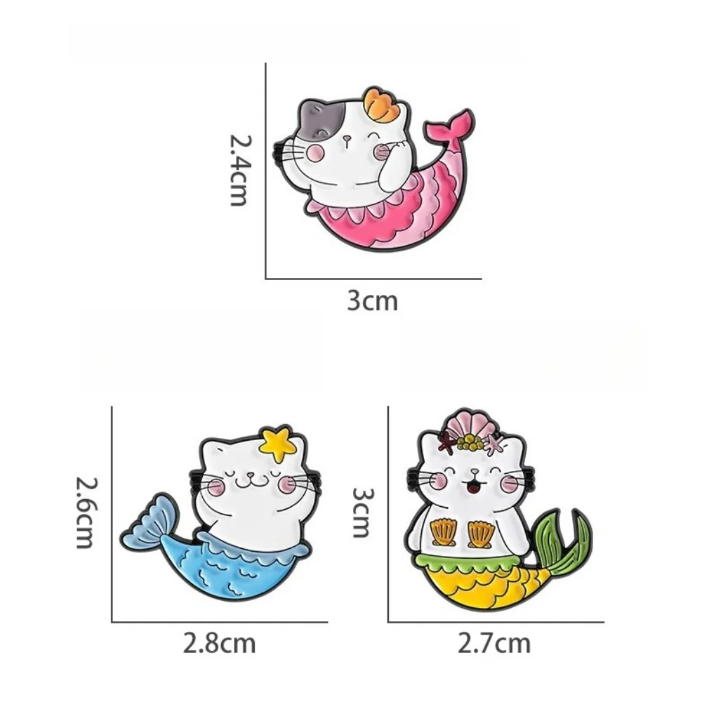 Cartoon Cute Mermaid Shaped Alloy Brooch Creative and Personalized Animal Three Flower Cat Badge Clothing Accessories