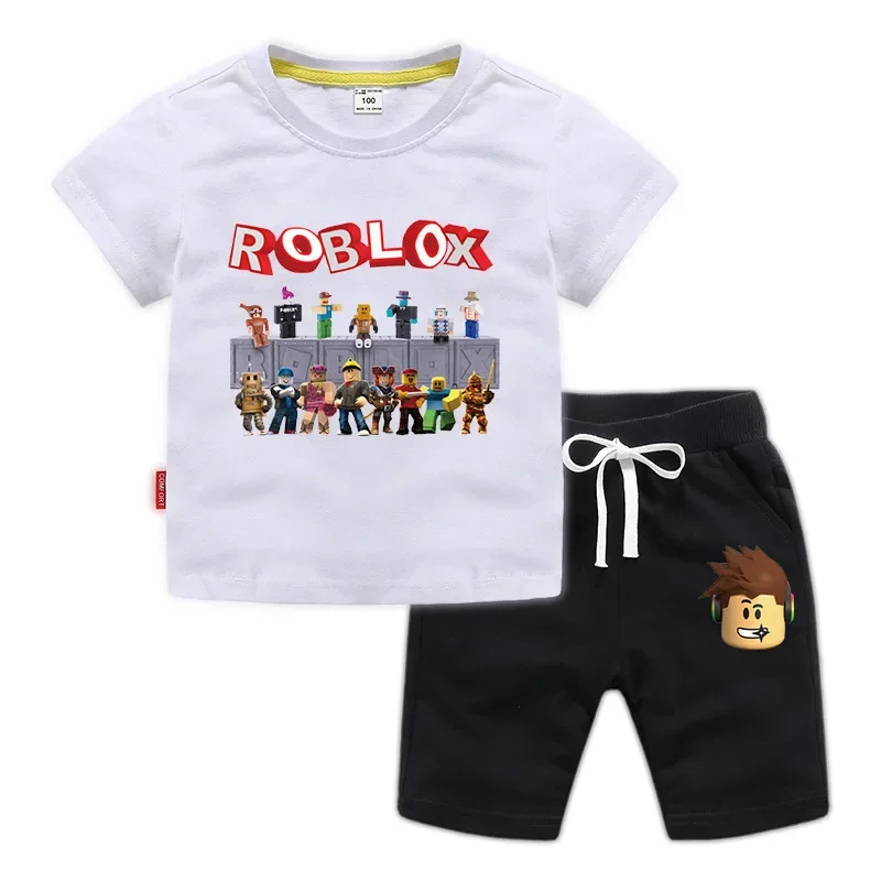 เกม Roblox เสื้อผ้ากางเกงขาสั้นแขนสั้นเสื้อยืดชุดเด็ก Homewear ชุดผ้าฝ้ายชุดนอนฤดูร้อนของขวัญวันเกิด