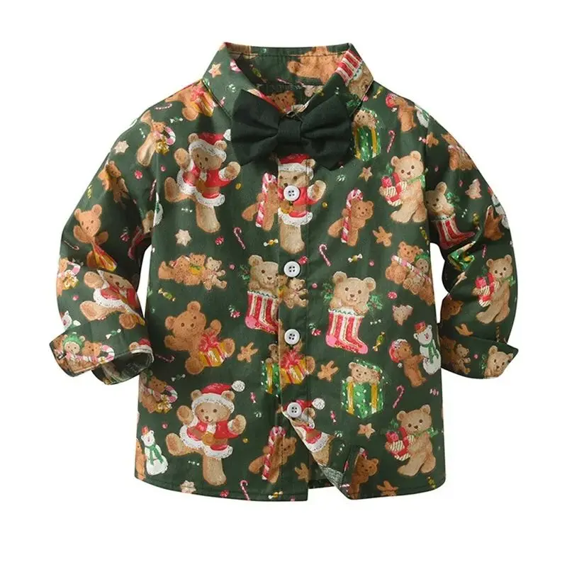 أطقم ملابس عيد الميلاد سانتا كلوز للأطفال الأولاد بأكمام طويلة وربطة عنق مع بنطال للأطفال ومهرجان عيد الميلاد والعام الجديد #5