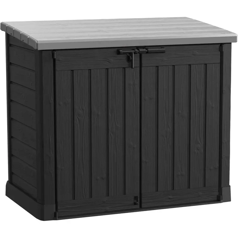 Prime Resin Outdoor Storage Shed with Double Doors and Easy Lift Hinges, Perfect for Trash Cans, Garden and Yard Tools Pool Toys