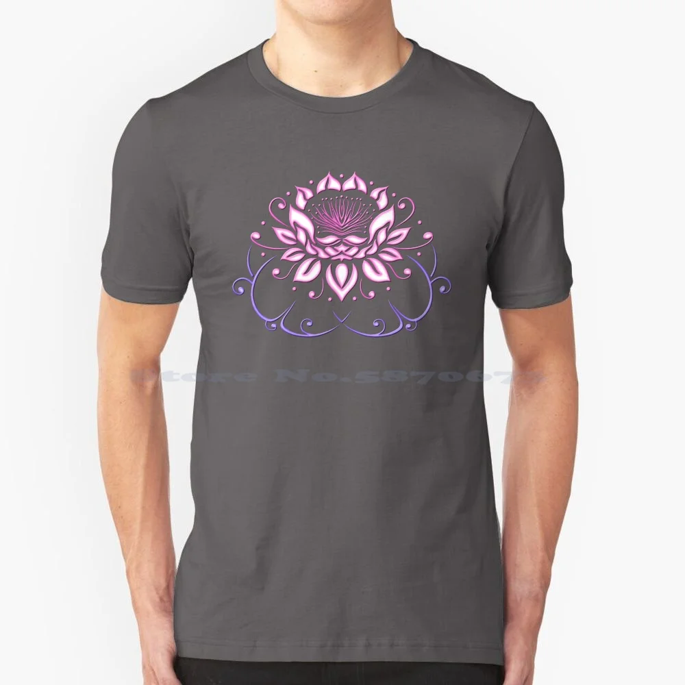 Lotus Flower With Leaves. Yoga. T Shirt 100% Cotton Tee Water Lily Harmony Feeling Meditation Spirituality Chakra Buddhism