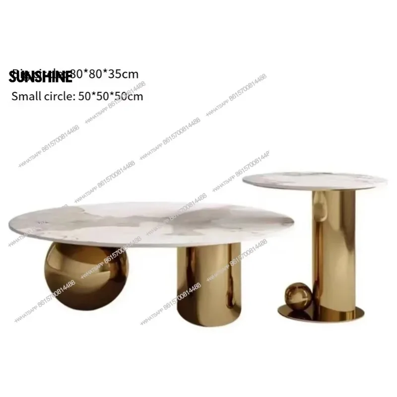 유럽 모던 디자인 금색 원형 검정 대리석 커피 테이블 스테인리스 스틸 다리