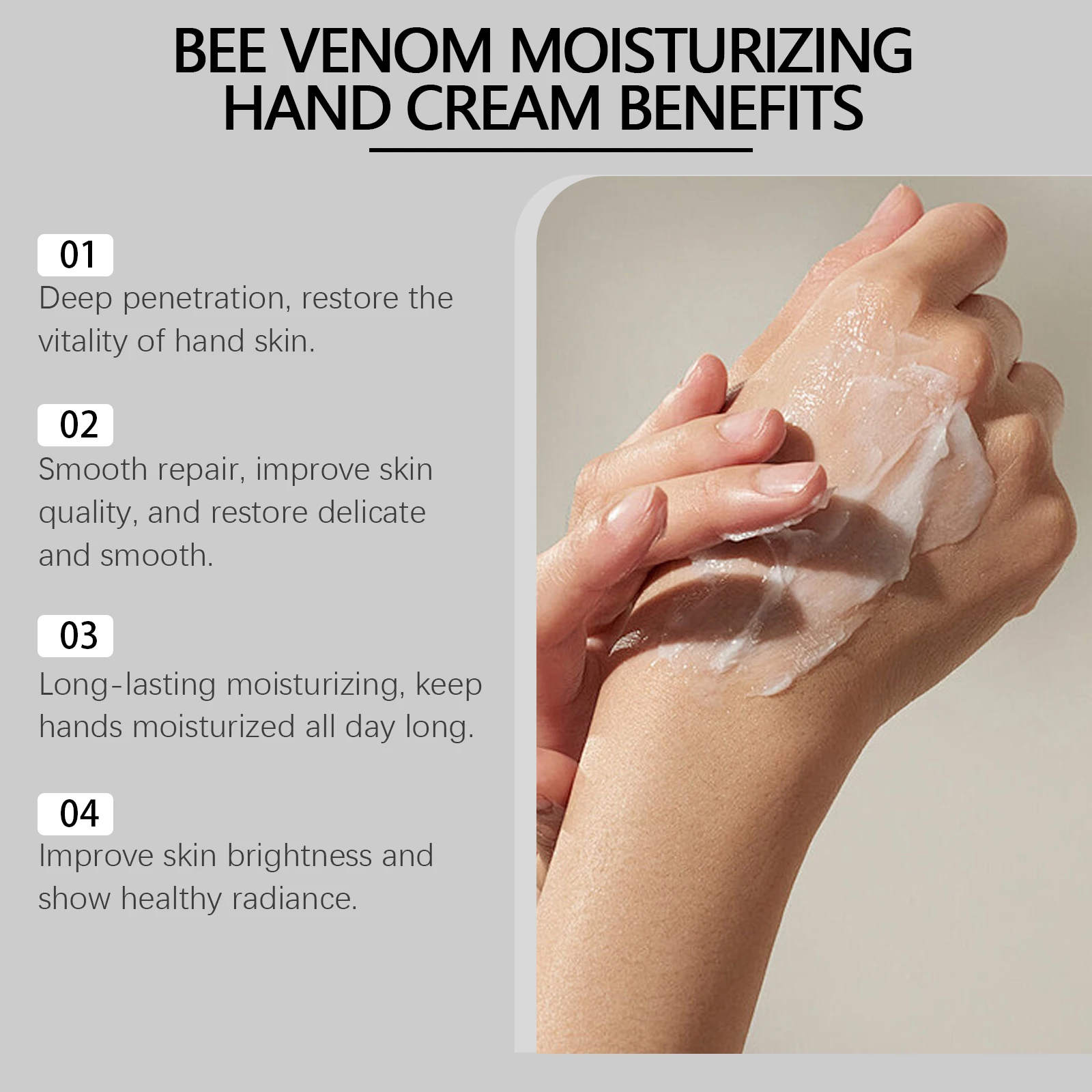 Bee Venom Hand Cream Moisturizing  Anti Crack Fast Absorption Non Greasy Nourishing for Dry Cracked Skin Improve Skin Texture