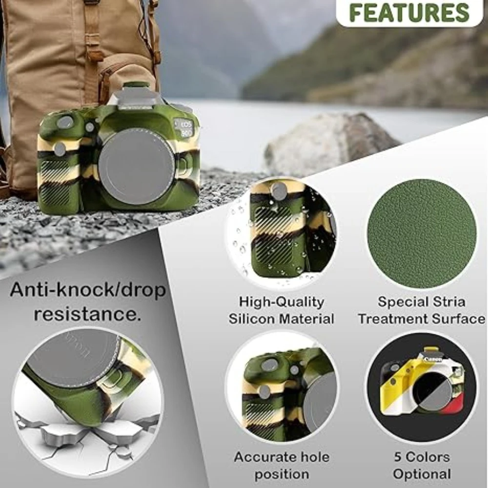 

Camera bag protective cover，For Canon 90D ，Soft Silicone Rubber Camera Protective Body Case Skin + free tempered film