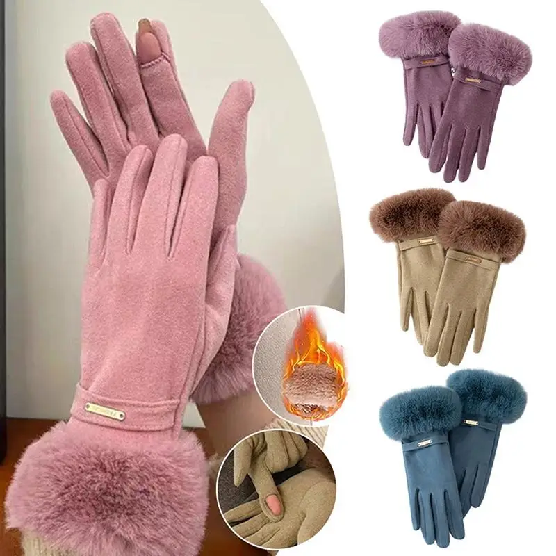 Die warmen Winterhandschuhe für Damen sind winddicht und kältebeständig, haben ein dickes Futter aus Kunstfell und sind als Touchscreen-Handschuhe geeignet. – Detail 7