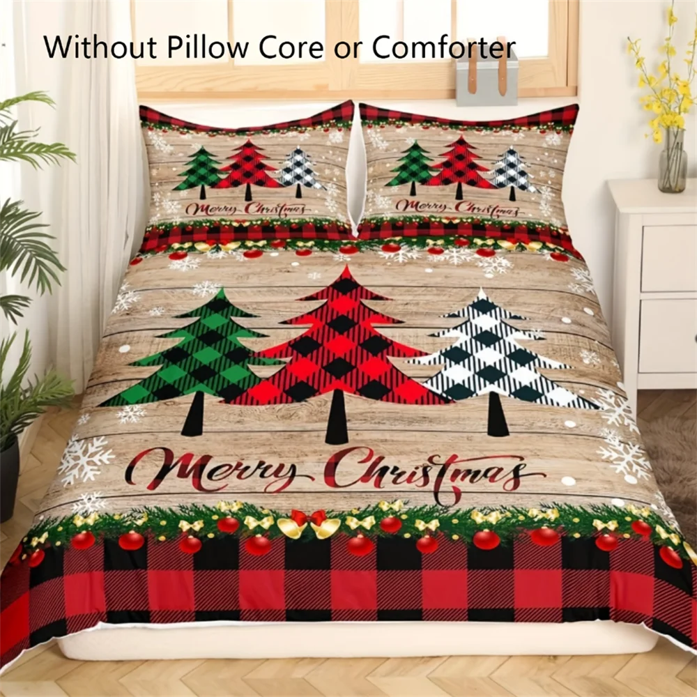 Merry Christmas Tree Pattern Microfiber Duvet Cover Set - Soft, Breathable, Hypoallergenic Bedding for Bedroom and Guest