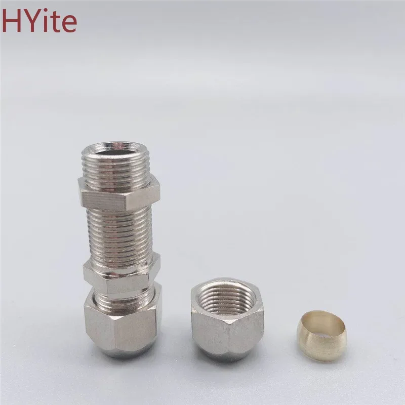 Bulkhead Straight Push Brass oil Pipe Fitting 4 6 8 10 12 14 16mm OD Tube Compression Ferrule Tube Compression Fitting Connector