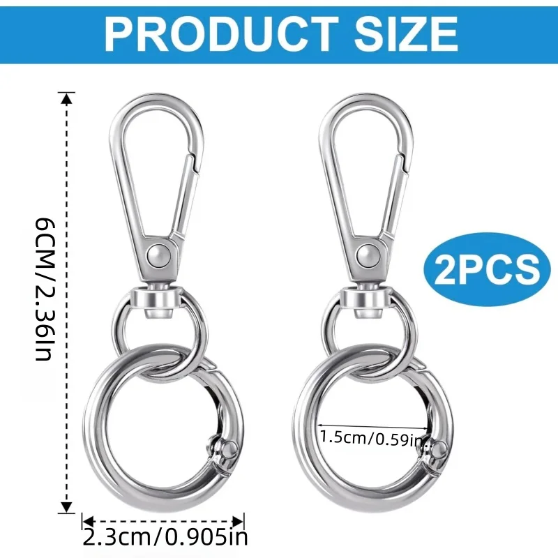 2 قطعة مشبك مشبك دوار، خطافات معدنية دوارة، مشبك سلسلة مفاتيح مزدوج الفتح مع حلقة مفاتيح لصنع الحبل اليدوي