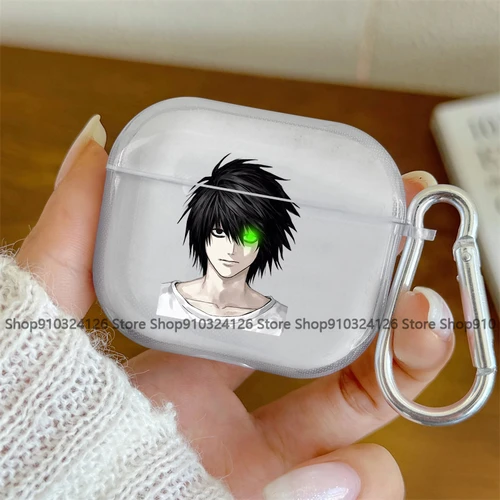 Funda transparente de Anime D-DEATH NOTA L Lawliet para Airpods Pro 3 2 1 4, fundas de Airpod japonesas con bonitos dibujos, funda para auriculares de TPU