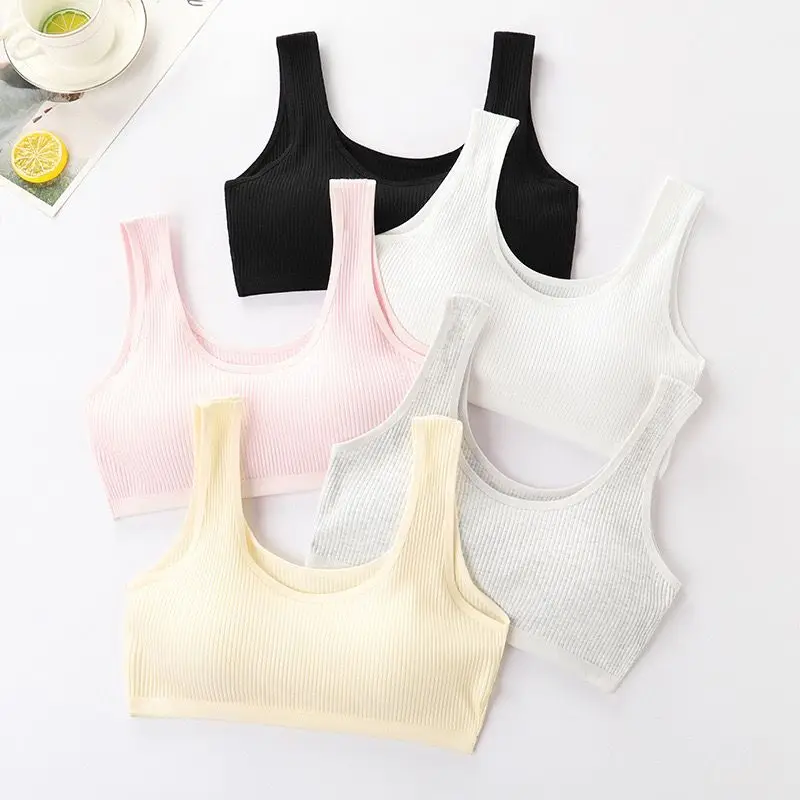 

Puberty Girls Cotton Training Bras Student Vest Wire Free Tube Top Children Detachable Chest Pad Bra Lingerie 8-16Years