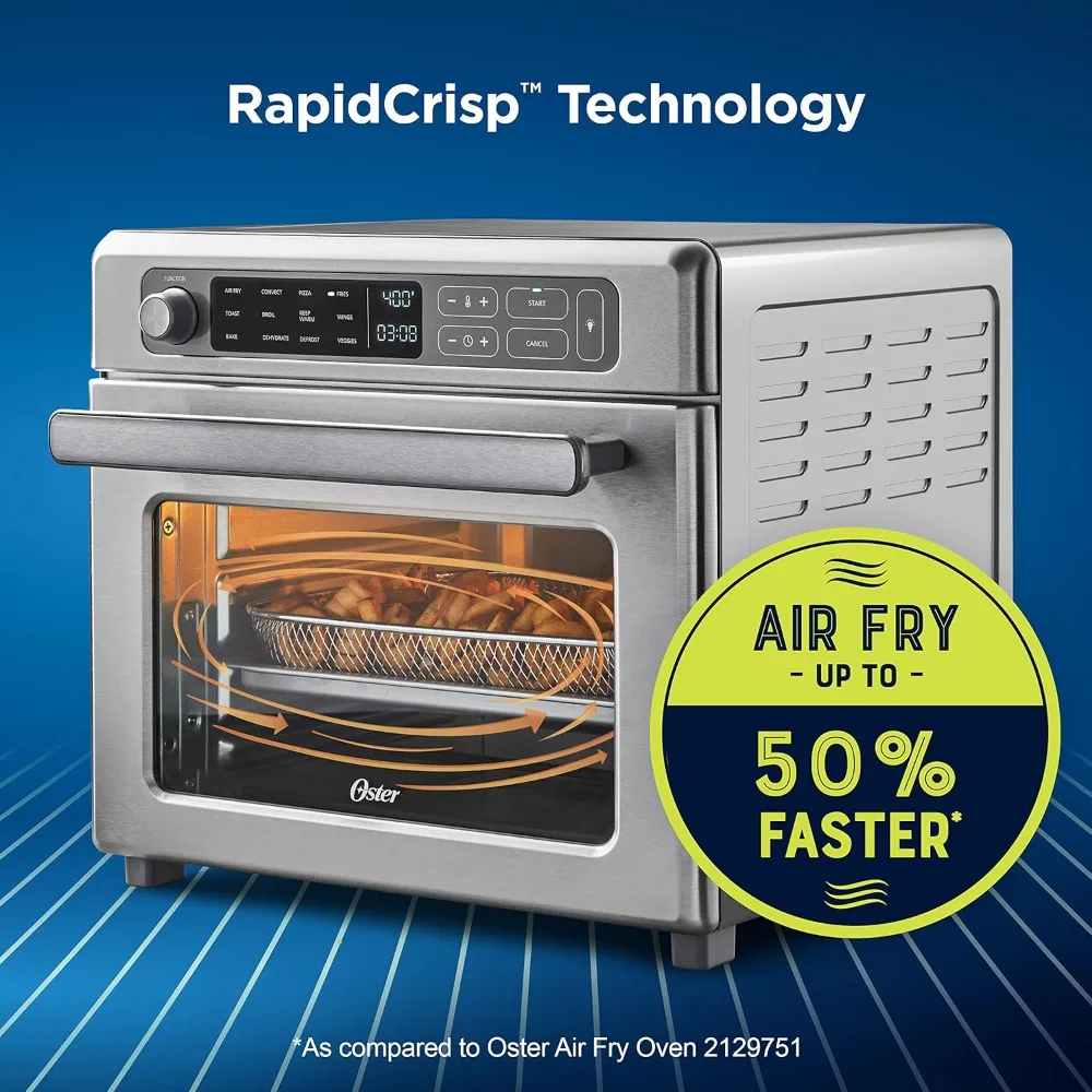 Horno freidora de aire digital con RapidCrisp, acero inoxidable, horno de encimera de 12 funciones con convección, plateado