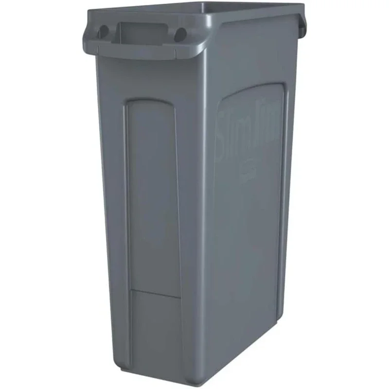 

Slim 23Gal Gray Trash Can - Venting Channels, Plastic Garbage Bin for Kitchen/Bathroom, Modern Home Odor-Control Trash Bin