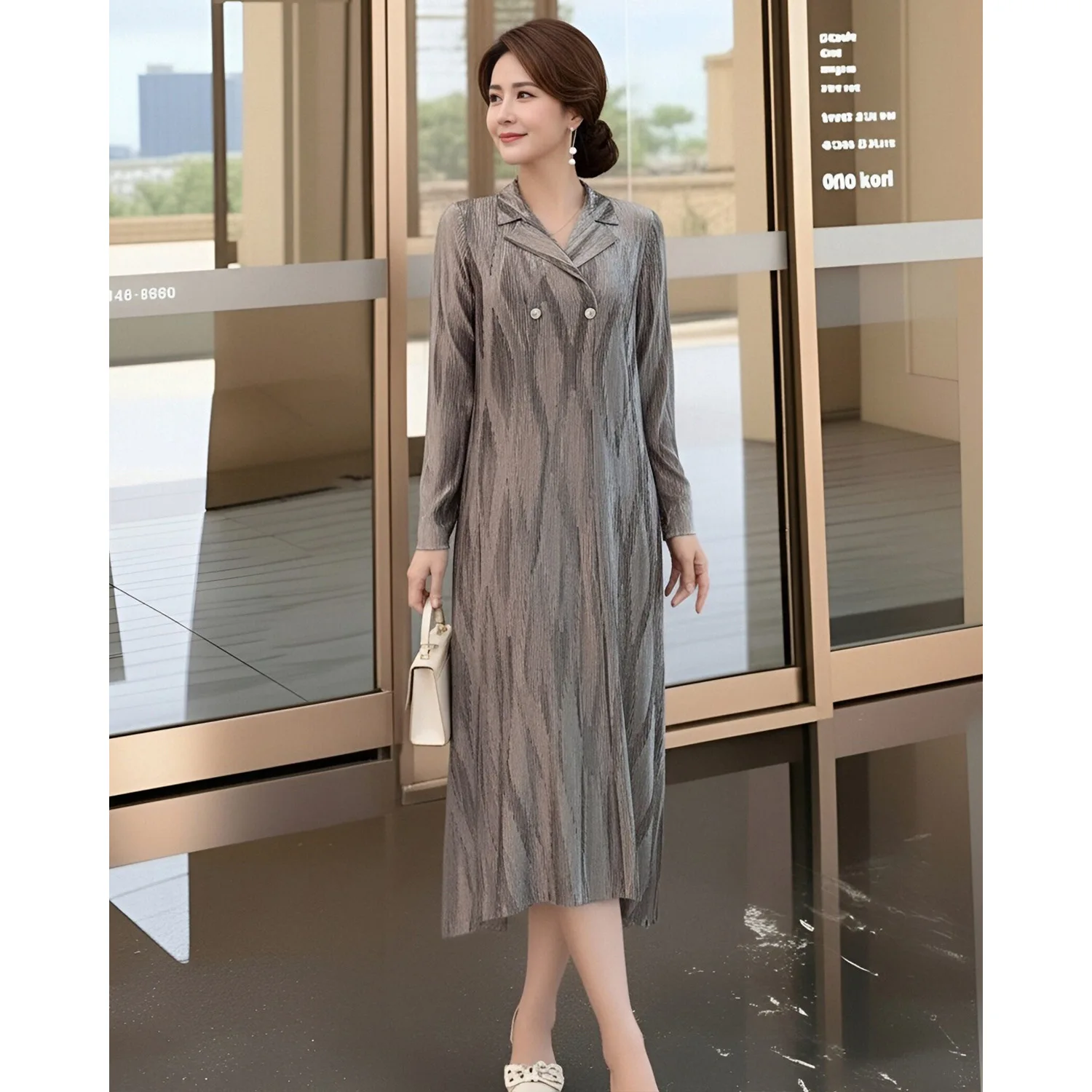 

Miyake Pleated Dress Women's 2026 New French Light and Sophisticated Simple Loose Loose High-end Suit Collar Mid-length Skirt