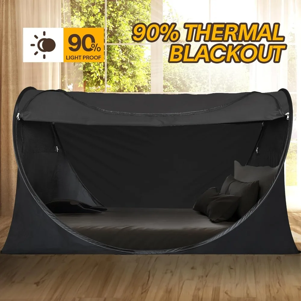 مظلة سرير منبثقة من ألفانتور مقاس كوين بدون تجميع تعتيم وشبكة قابلة للتنفس خيمة حلم محمولة خفيفة الوزن مع سيارة