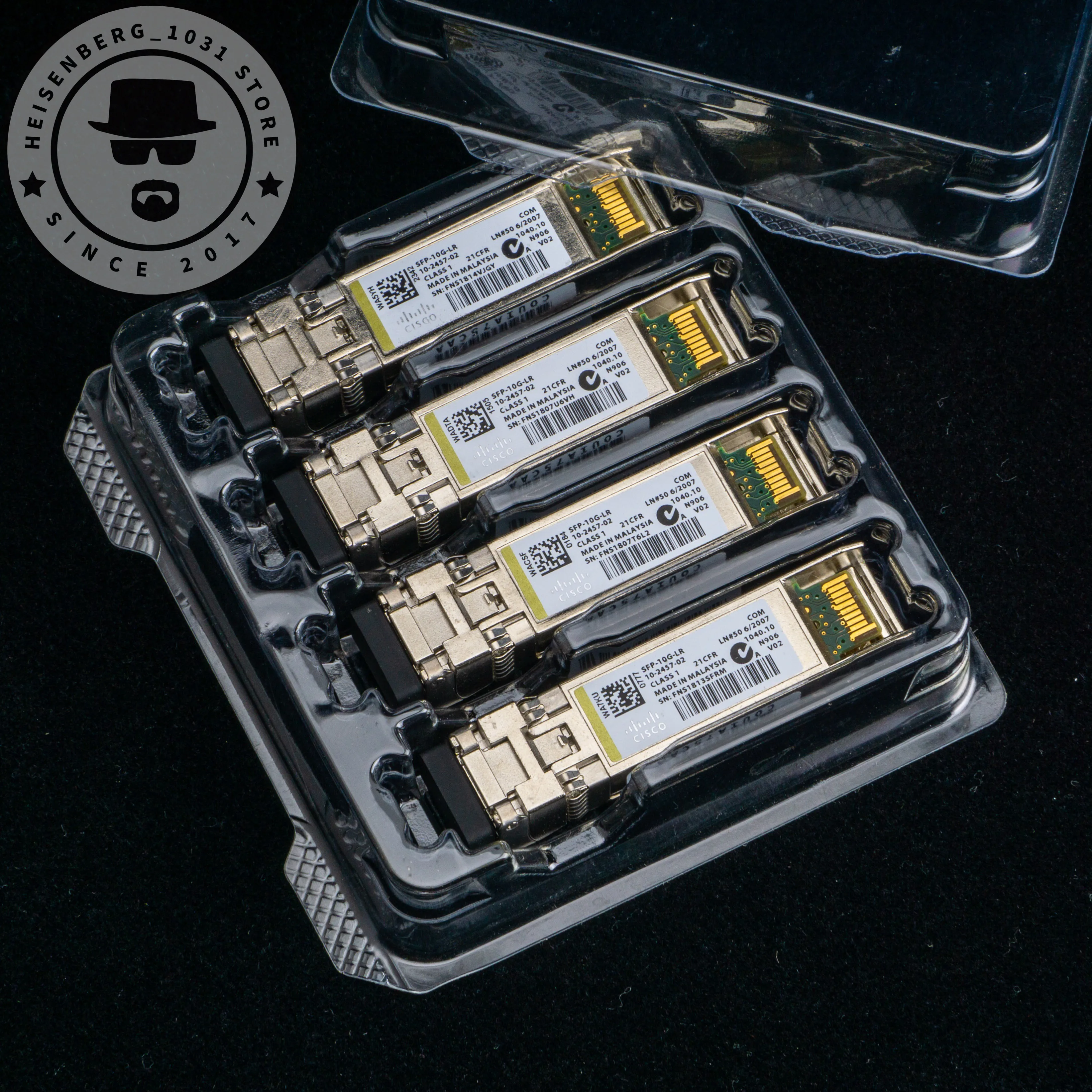 Партия из 4pcs Cisco SFP-10G-LR 10GBASE-LR SFP + 10-2457-02 V02 1310nm SMF 10GbE 10KM оптический приемопередатчик отключен.