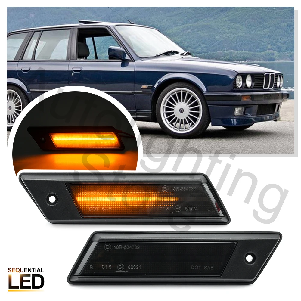 2X LED Sequential Fender Indicator Side Marker Blinker Turn Signal Lights for BMW 3 Series E30 E28 E24 E23 1981 1982 1983-1994