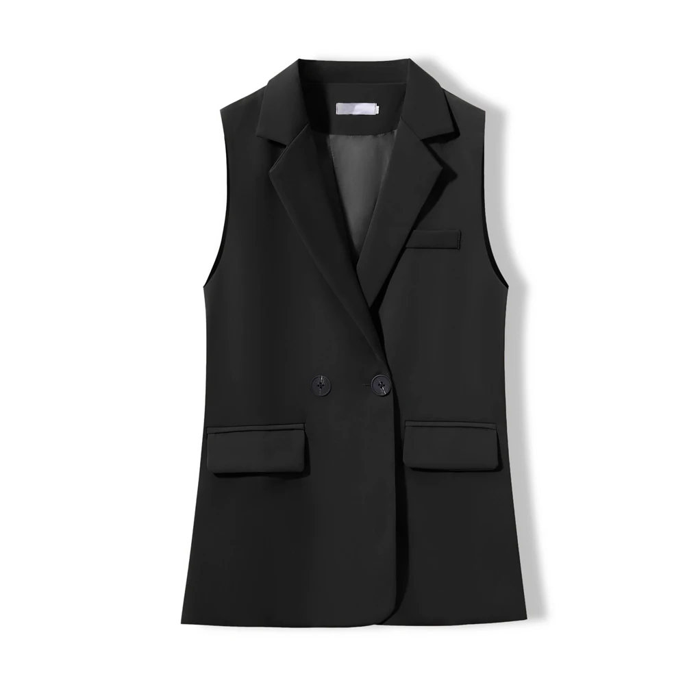 Elegant Women Blazer Vest Office Lady Loose Back Split Coat With Button Female Waistcoat Causal Suits Sleeveless Jacket Outwear