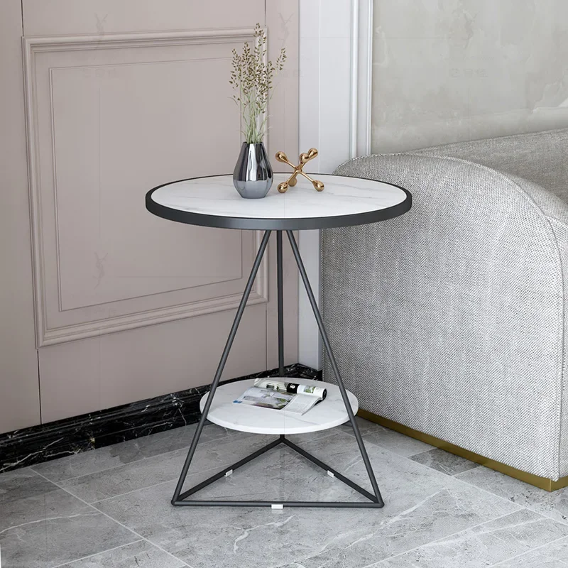 

Luxury Nordic Side Table Creative Simple Double-layer Round Coffee Table Household Slate Small Sofa Corner Table Home Furniture