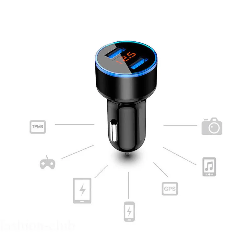 Dual USB Car Charger with LED Indicator and Voltage Display Fast 3 1A Charging for Phones/Tablets in 12V or 24V Vehicles