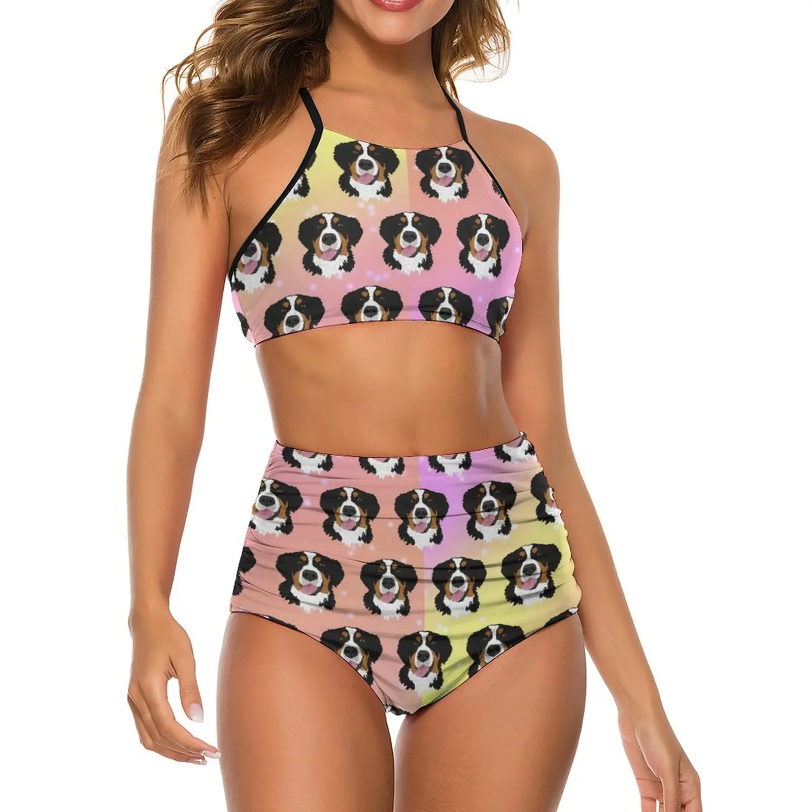

Dog Print Bikini Swimsuit Sexy Bernese Mountain Dogs High Waist Bikini Set Lady 2 Piece Swimwear Feminine Bikinis Swim Biquinis
