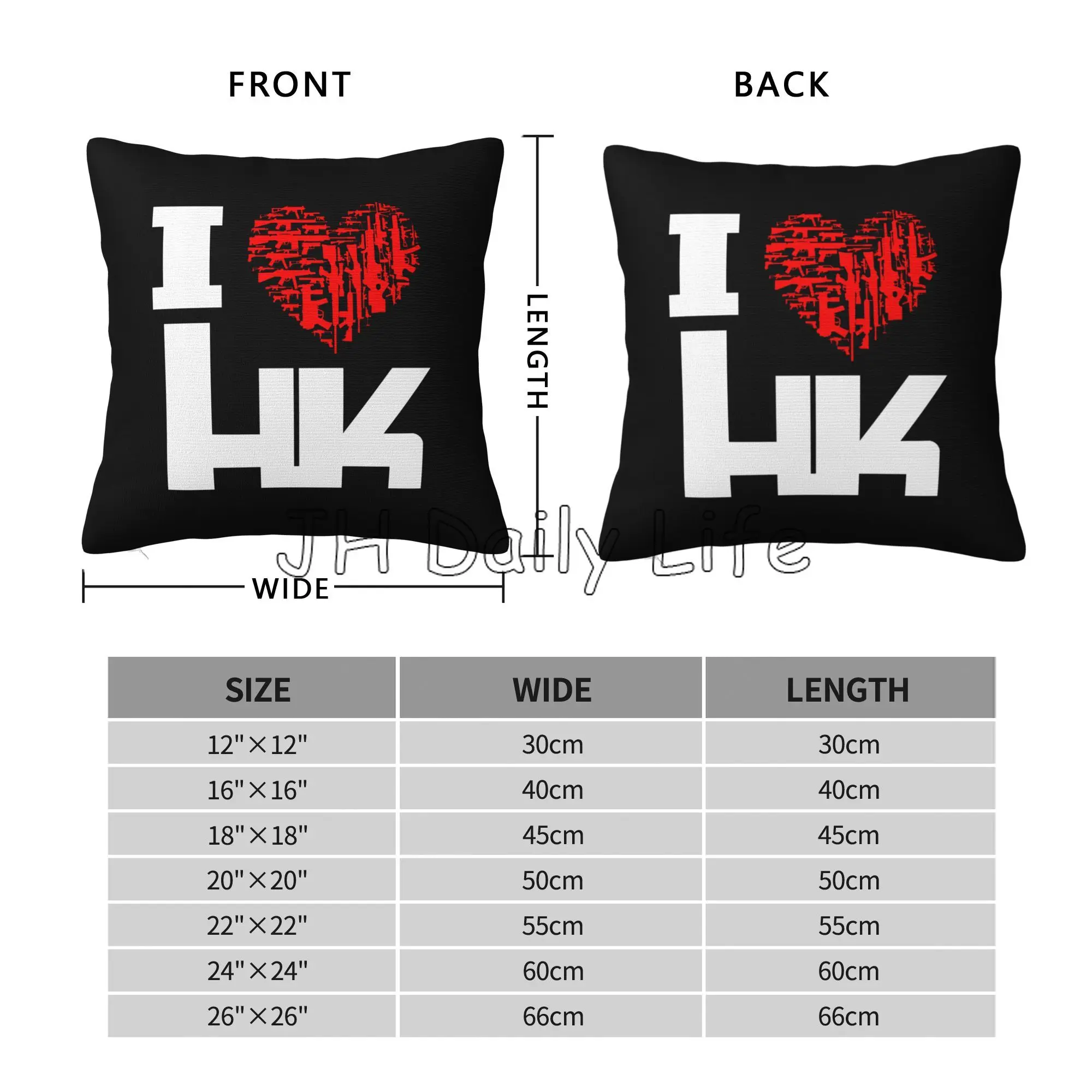 Heckler Koch Pillow Case Home Decorative I Love Hk Print Pillowcase for Sofa Bed Couch Square Throw Curshion Cover 18x18 Inches