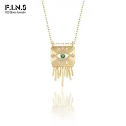 F.I.N.S S925 Sterling Silver Devil's Eye Tassel Necklace Women Retro Style Zirconia Square Pendants Clavicle Chain Fine Jewelry