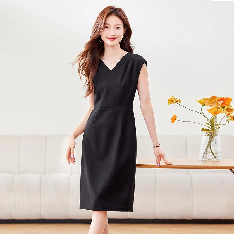 Fashion V-neck Dresses Sleeves Women Office Work Wear Elegant Professional Dress Career Interview Vestido Plus Size