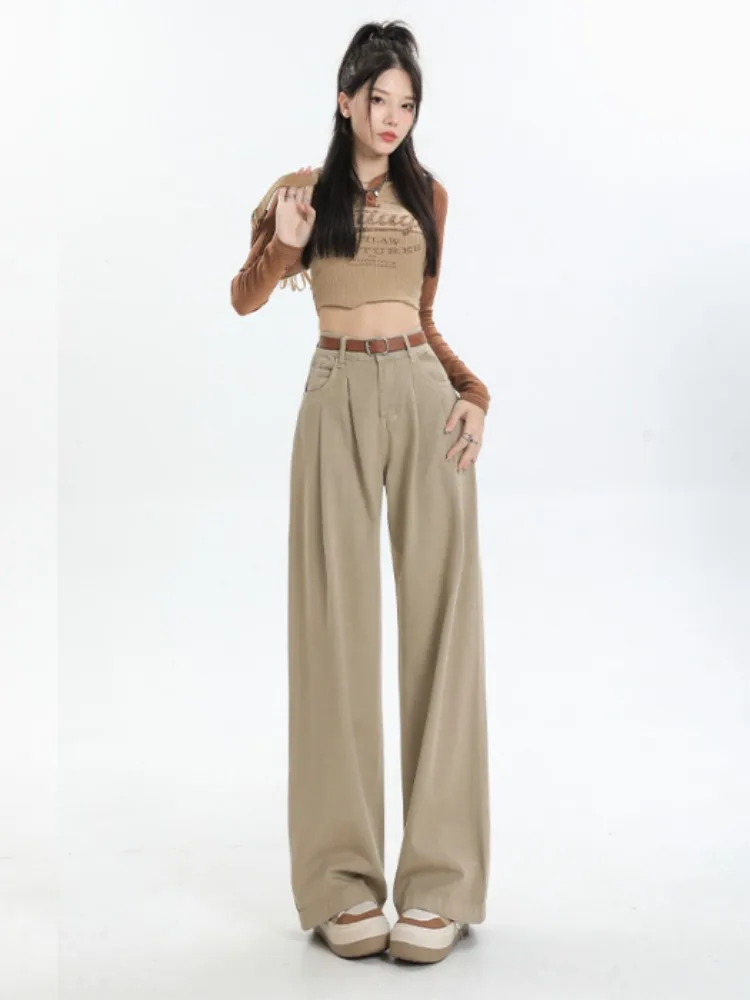 High Waisted Pleated Wide Leg Jeans For Women With Loose Drape Feel 2023, Slim And Versatile Design, And Floor Dragging Straight