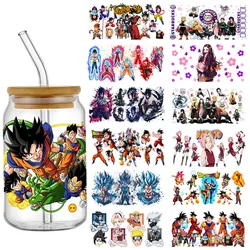 Envolturas de transferencia UV DTF de personajes de Anime de dibujos animados japoneses, pegatina DIY para taza de vidrio de 16oz, envoltura impermeable, calcomanías de transferencia