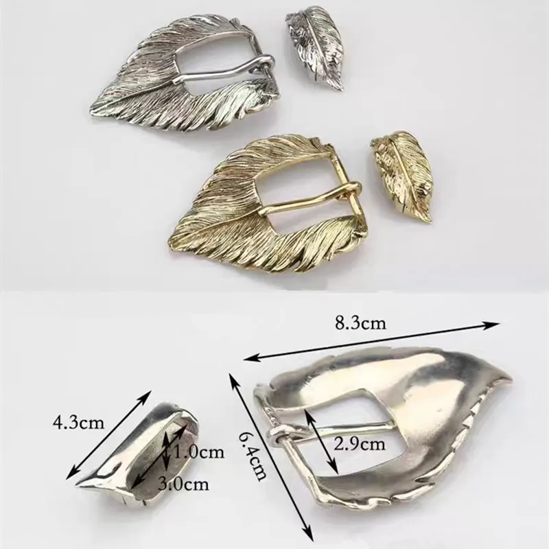 vintage Brass antique silver color metal cow men Ms leaves design belt buckle 2pcs parts/set DIY Handmade Leather Craft for