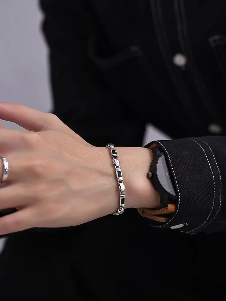 New Tang Grass Pattern Silver Color Bracelet for Men and Women Fashion Türkiye Style Luxury Handwear New Jewelry