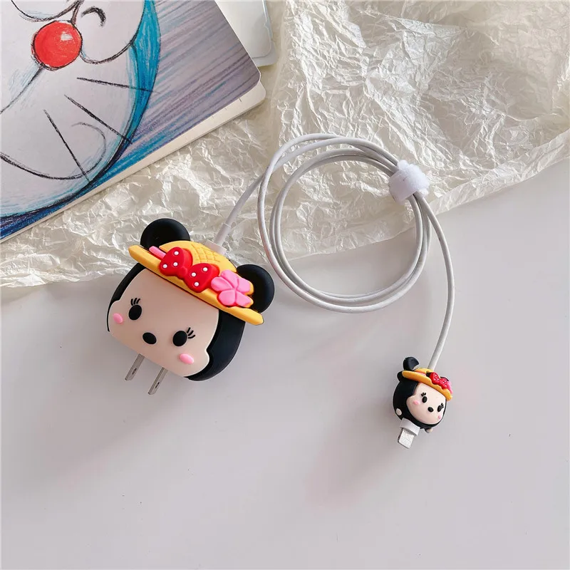 Cartoon Disney Cable Protector For iPhone 11 12 13 iPad 18W 20W Data Line Silicone Fast Charger Cable Protection Organizer