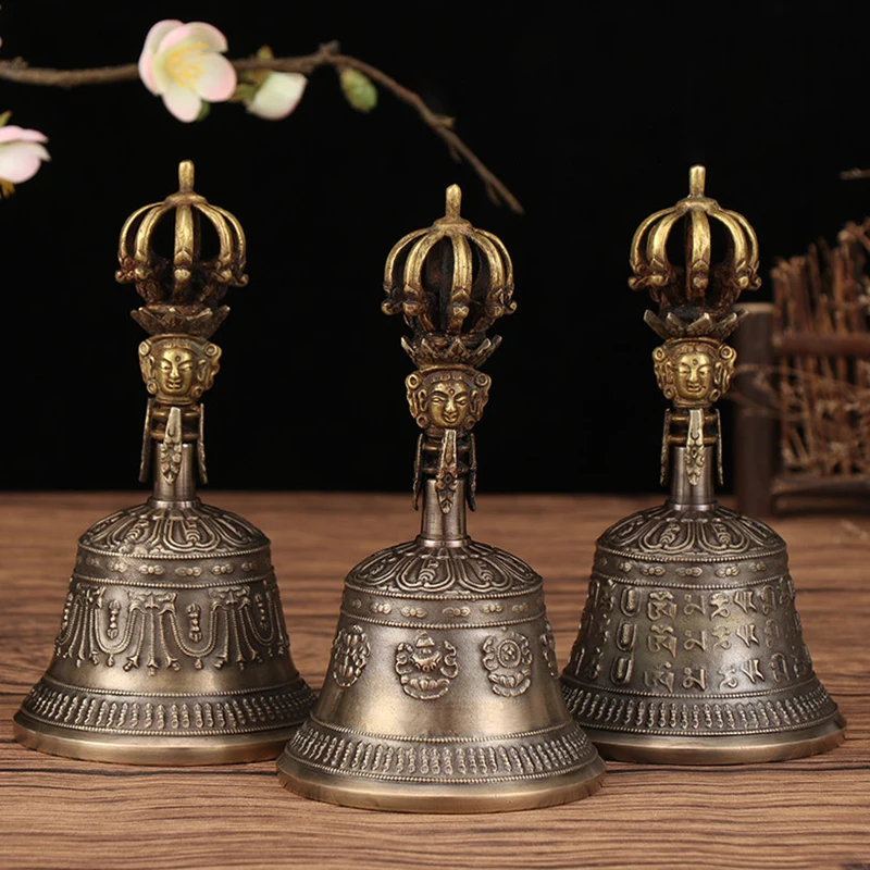 Nepal Handmade Vajra Bell Pestle Brass Carved  Tibetan Bells Buddhist Tibetan Chimes Meditation Tool Sound Healing Instruments