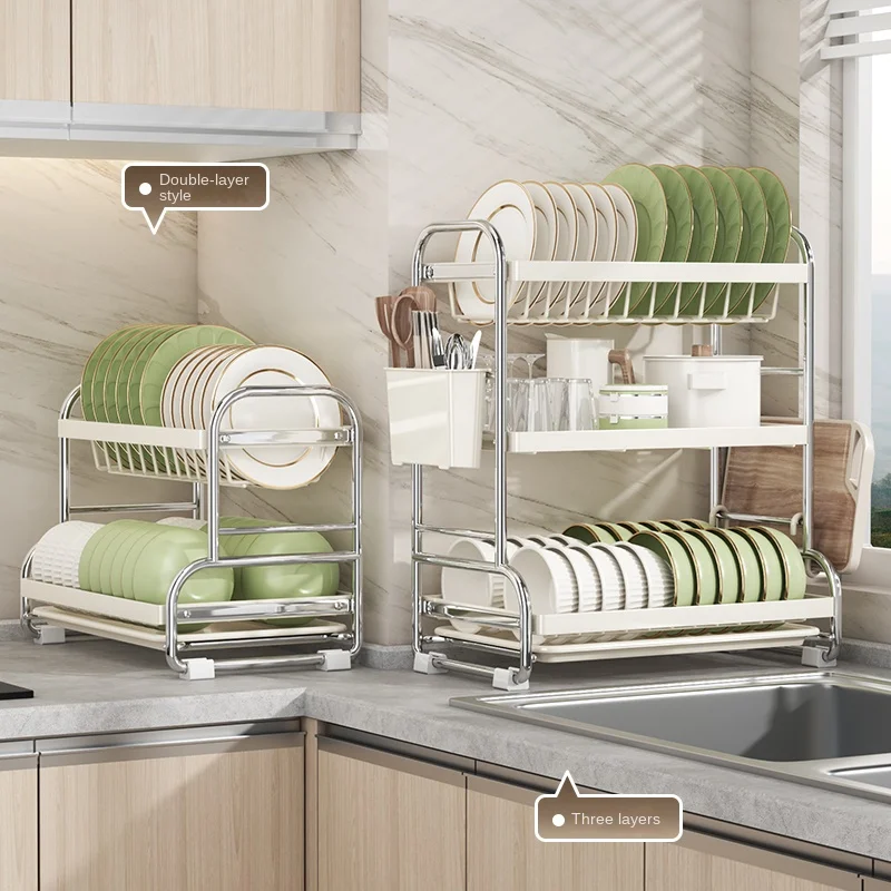 

Утолщенная полка для посуды из нержавеющей стали, сливная посуда, миски, тарелки, посуда, кухонная полка, многофункциональная