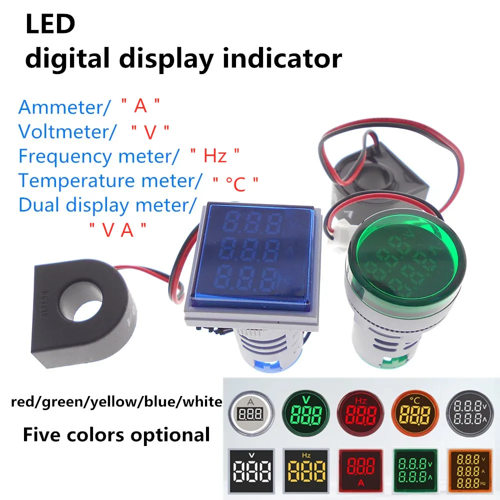 LED signal light AD16-22 AC digital display current voltmeter frequency meter Hertz meter dual display three display 22mm