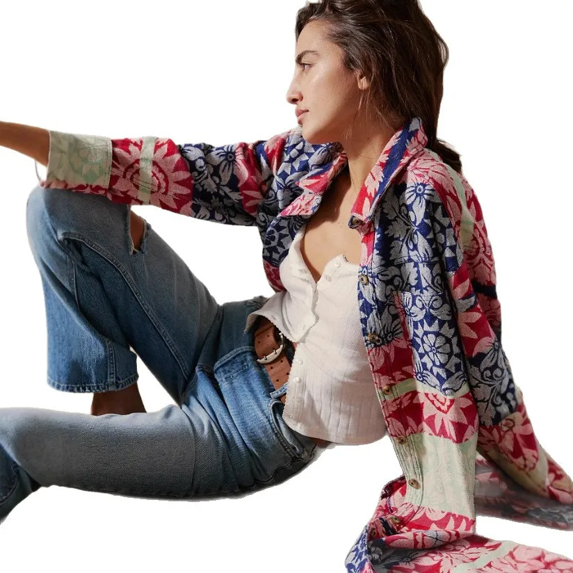 Autumn 2025 New Printed Cardigan Bohemian Long Shirt Jacket Jacket