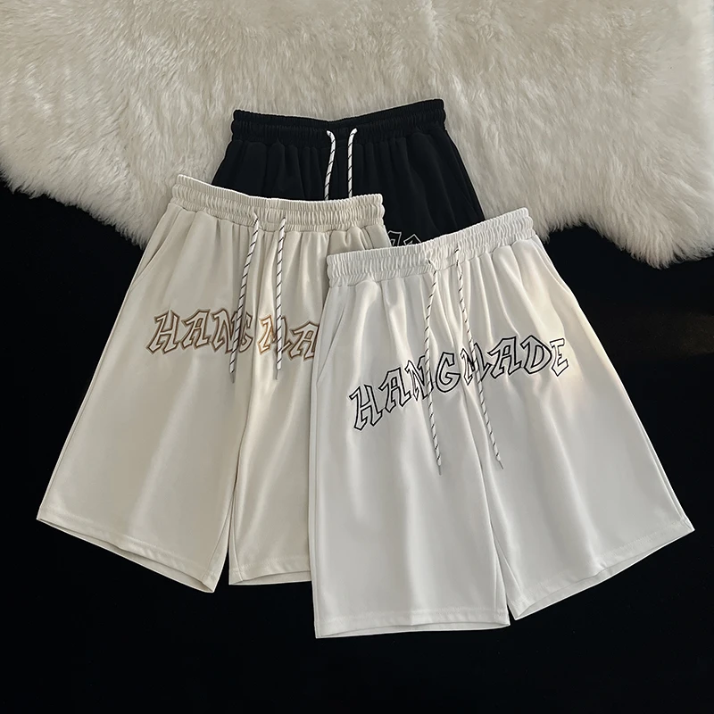 

American High Street Embroidered Sport orts Men Summer Loose Versatile Five-Point Baskeall Casual Mid-Pants Youth